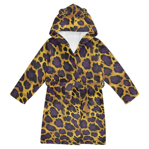 FORMRS Niños Bathrobe Unisex Hooded Robe Soft Plush Pajamas Sleepwear, Size 2-3T, Purple Leopard Pattern