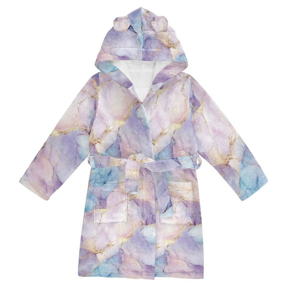FORMRS Niños Bathrobe Unisex Hooded Robe Soft Plush Pajamas Sleepwear, Size 2-3T, Purple Marble Pattern