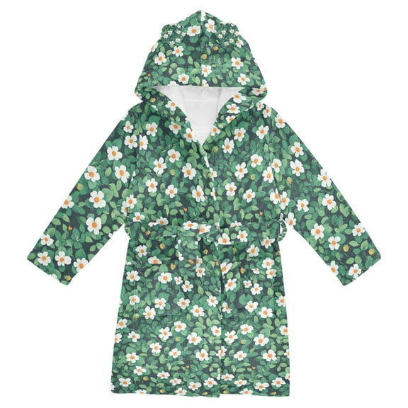 FORMRS Niños Bathrobe Unisex Hooded Robe Soft Plush Pajamas Sleepwear, Size 2-3T, Small White Flowers
