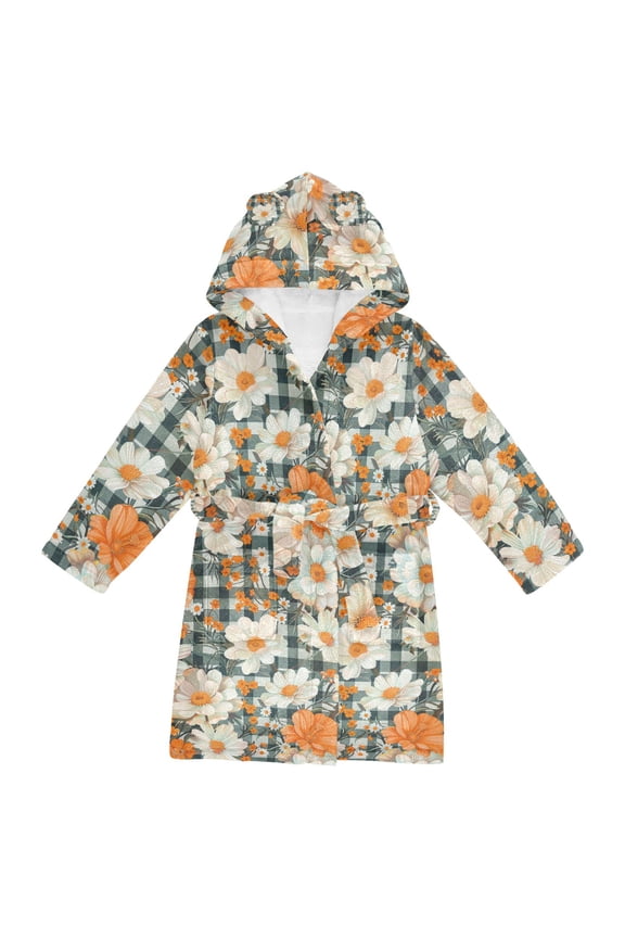 Niños Bathrobe Unisex Hooded Robe Soft Plush Pajamas Sleepwear, Size 2-3T, Sunny Blooms