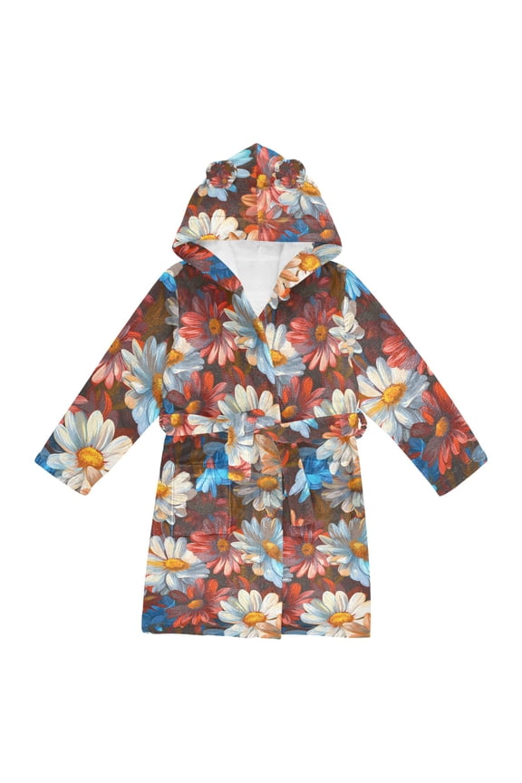 Niños Bathrobe Unisex Hooded Robe Soft Plush Pajamas Sleepwear, Size 2-3T, Vibrant Floral
