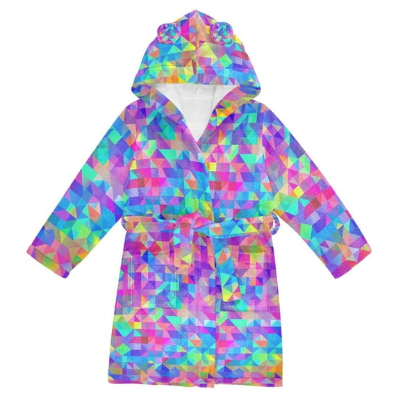 FORMRS Niños Bathrobe Unisex Hooded Robe Soft Plush Pajamas Sleepwear, Size 2-3T, Vibrant Geometric Pattern