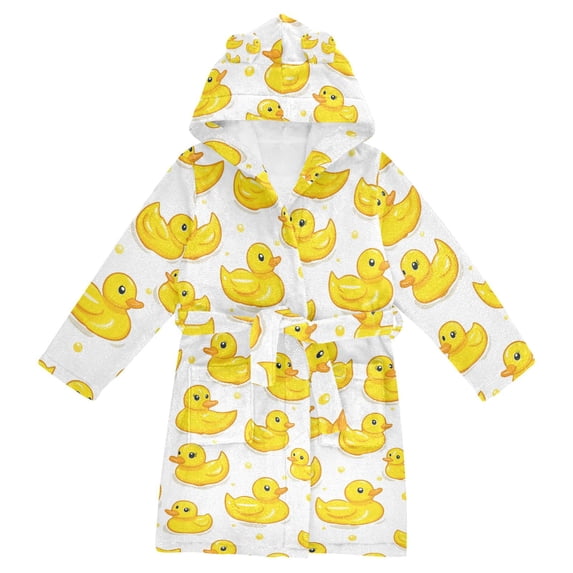 FORMRS Niños Bathrobe Unisex Hooded Robe Soft Plush Pajamas Sleepwear, Size 2-3T, Yellow Rubber Ducks