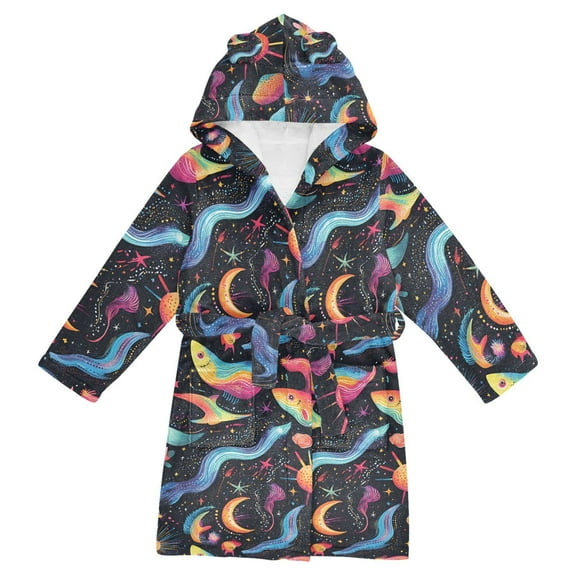 FORMRS Niños Bathrobe Unisex Hooded Robe Soft Plush Pajamas Sleepwear, Size 2-3T, Zodiac Stars