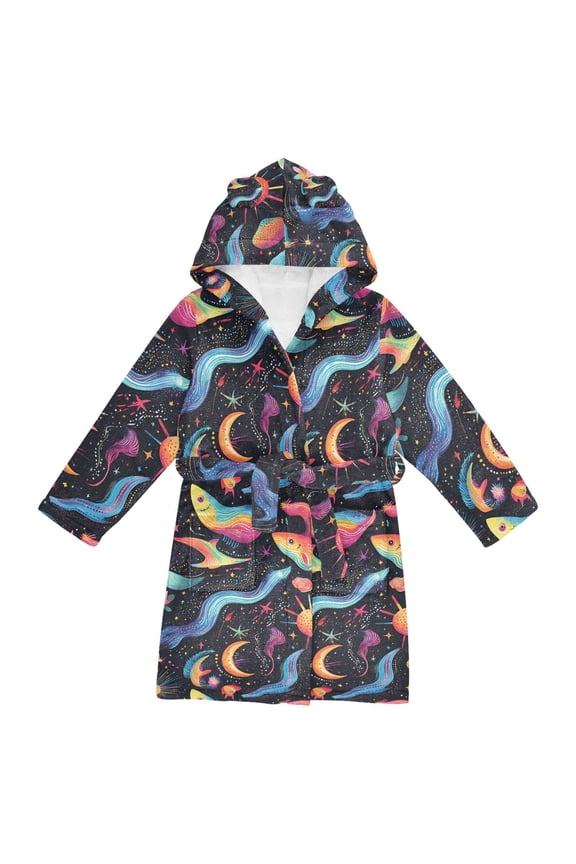 Niños Bathrobe Unisex Hooded Robe Soft Plush Pajamas Sleepwear, Size 2-3T, Zodiac Stars