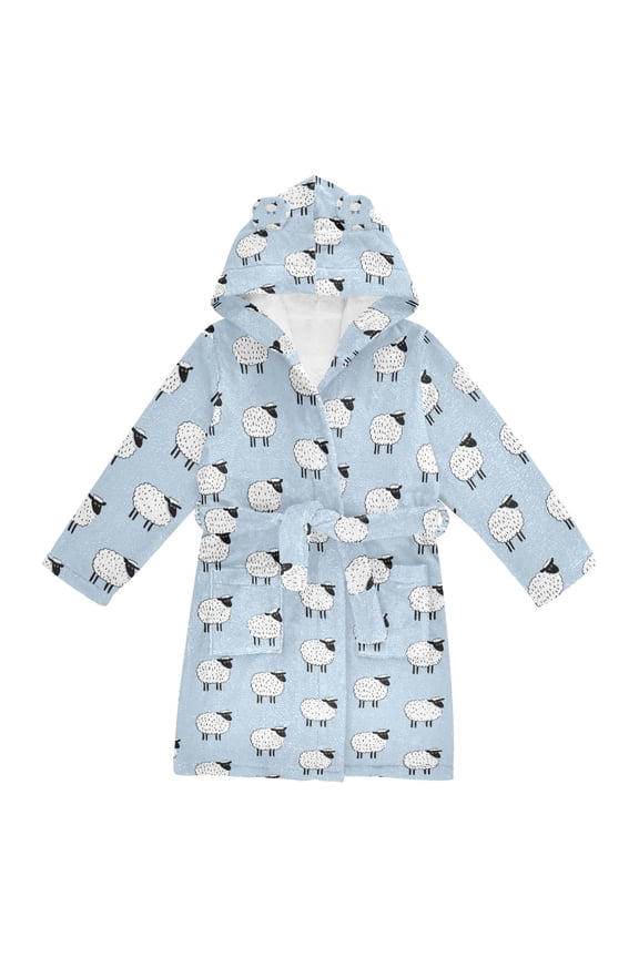 Niños Bathrobe Unisex Hooded Robe Soft Plush Pajamas Sleepwear, Size 4-6T, Blue Sheep Pattern