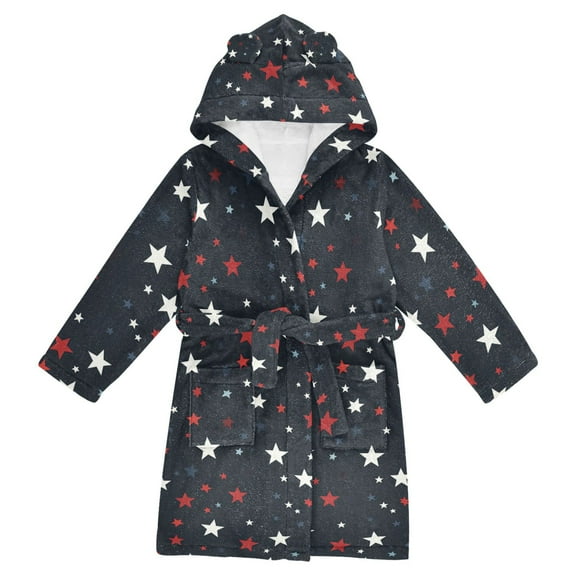 FORMRS Niños Bathrobe Unisex Hooded Robe Soft Plush Pajamas Sleepwear, Size 4-6T, Blue Stars Pattern