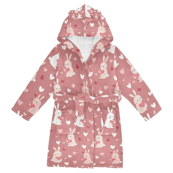 FORMRS Niños Bathrobe Unisex Hooded Robe Soft Plush Pajamas Sleepwear, Size 4-6T, Bunny Love Blooms