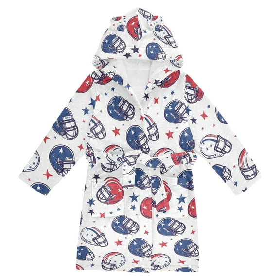 FORMRS Niños Bathrobe Unisex Hooded Robe Soft Plush Pajamas Sleepwear, Size 4-6T, Cartoon American Football Helmets
