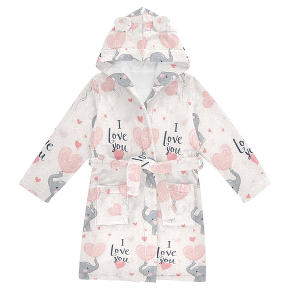FORMRS Niños Bathrobe Unisex Hooded Robe Soft Plush Pajamas Sleepwear, Size 4-6T, Cute Elephant
