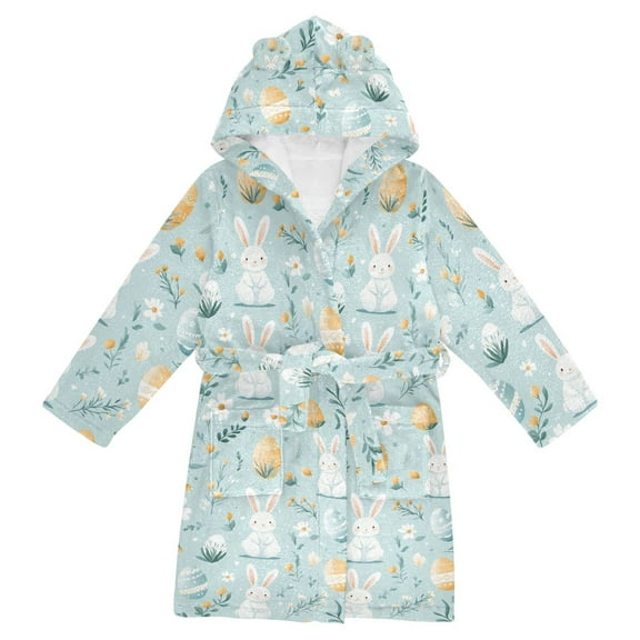 FORMRS Niños Bathrobe Unisex Hooded Robe Soft Plush Pajamas Sleepwear, Size 4-6T, Floral Easter