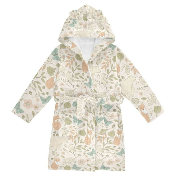 FORMRS Niños Bathrobe Unisex Hooded Robe Soft Plush Pajamas Sleepwear, Size 4-6T, Forest Pastel