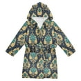thumbnail image 1 of FORMRS Niños Bathrobe Unisex Hooded Robe Soft Plush Pajamas Sleepwear, Size 4-6T, Green Peacock Pattern, 1 of 7