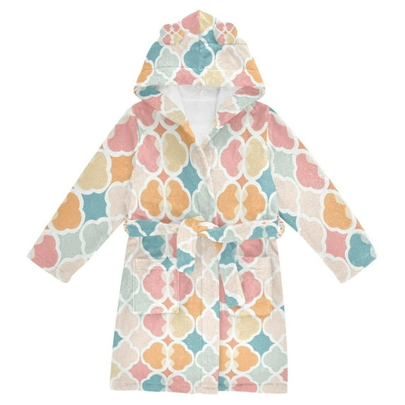 FORMRS Niños Bathrobe Unisex Hooded Robe Soft Plush Pajamas Sleepwear, Size 4-6T, Pink Abstract Pattern