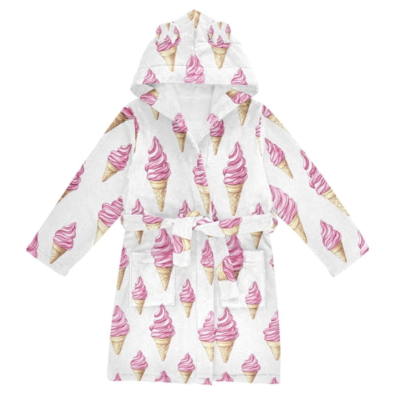 FORMRS Niños Bathrobe Unisex Hooded Robe Soft Plush Pajamas Sleepwear, Size 4-6T, Pink Cartoon Ice Cream