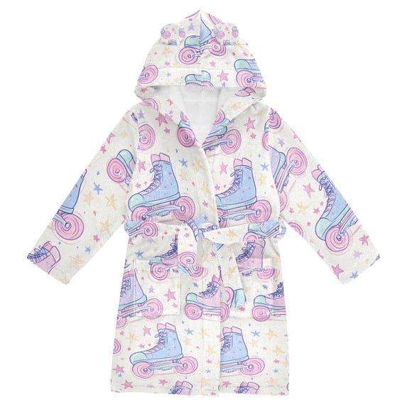 FORMRS Niños Bathrobe Unisex Hooded Robe Soft Plush Pajamas Sleepwear, Size 4-6T, Pink Skates