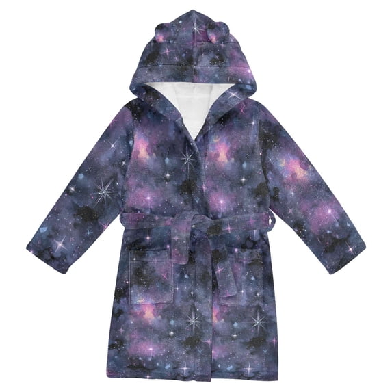 FORMRS Niños Bathrobe Unisex Hooded Robe Soft Plush Pajamas Sleepwear, Size 4-6T, Purple Sky Pattern