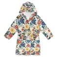 thumbnail image 1 of FORMRS Niños Bathrobe Unisex Hooded Robe Soft Plush Pajamas Sleepwear, Size 4-6T, Red Japanese Floral Pattern, 1 of 7