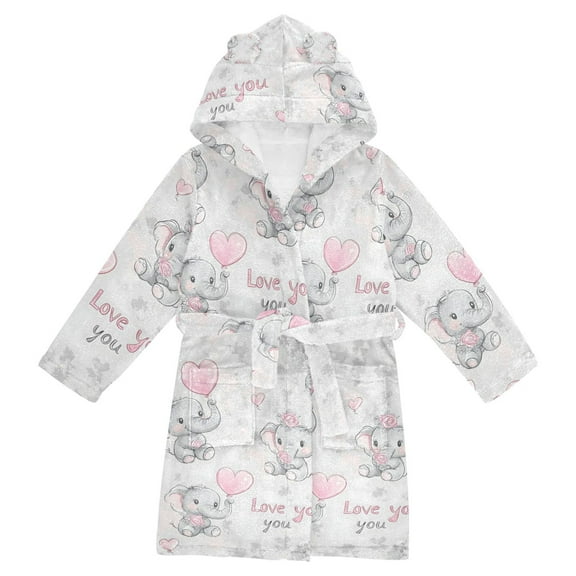 FORMRS Niños Bathrobe Unisex Hooded Robe Soft Plush Pajamas Sleepwear, Size 7-9T, Cartoon Elephant
