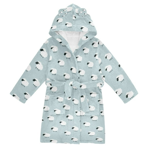 FORMRS Niños Bathrobe Unisex Hooded Robe Soft Plush Pajamas Sleepwear, Size 7-9T, Cartoon Sheep Pattern