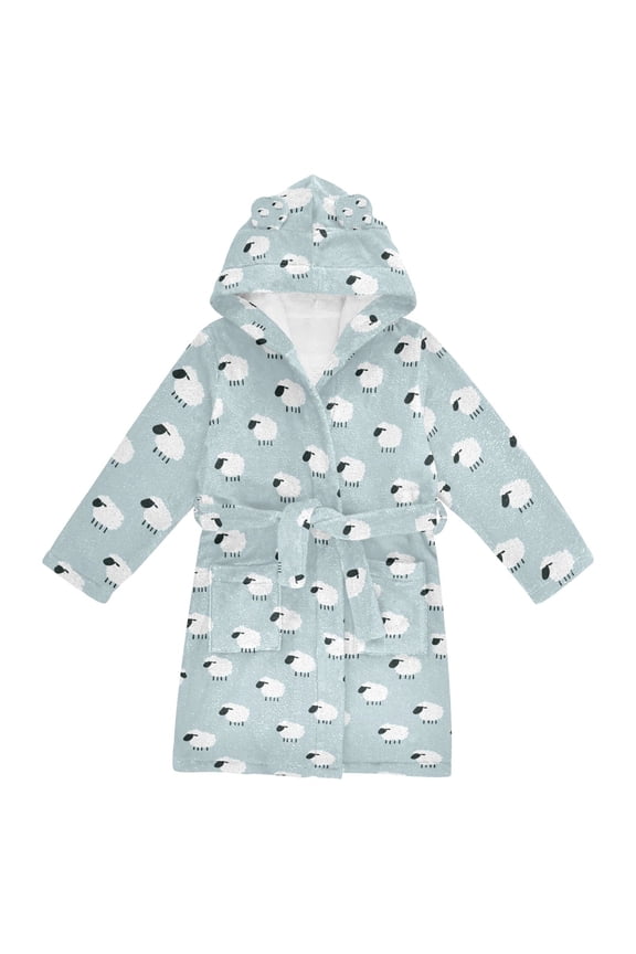 Niños Bathrobe Unisex Hooded Robe Soft Plush Pajamas Sleepwear, Size 7-9T, Cartoon Sheep Pattern