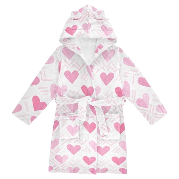 FORMRS Niños Bathrobe Unisex Hooded Robe Soft Plush Pajamas Sleepwear, Size 7-9T, Geometric Love
