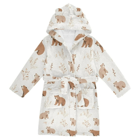 FORMRS Niños Bathrobe Unisex Hooded Robe Soft Plush Pajamas Sleepwear, Size 7-9T, Gray Bears