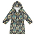 thumbnail image 1 of FORMRS Niños Bathrobe Unisex Hooded Robe Soft Plush Pajamas Sleepwear, Size 7-9T, Green Peacock Pattern, 1 of 7