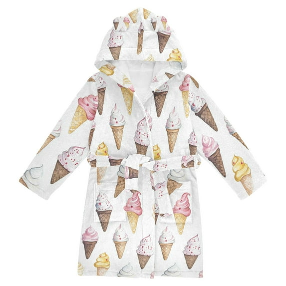 FORMRS Niños Bathrobe Unisex Hooded Robe Soft Plush Pajamas Sleepwear, Size 7-9T, Ice Cream Pattern
