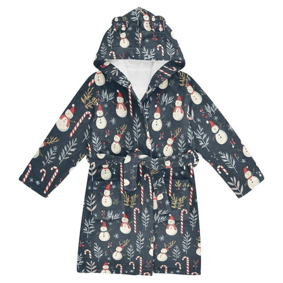 FORMRS Niños Bathrobe Unisex Hooded Robe Soft Plush Pajamas Sleepwear, Size 7-9T, Jolly Snowman
