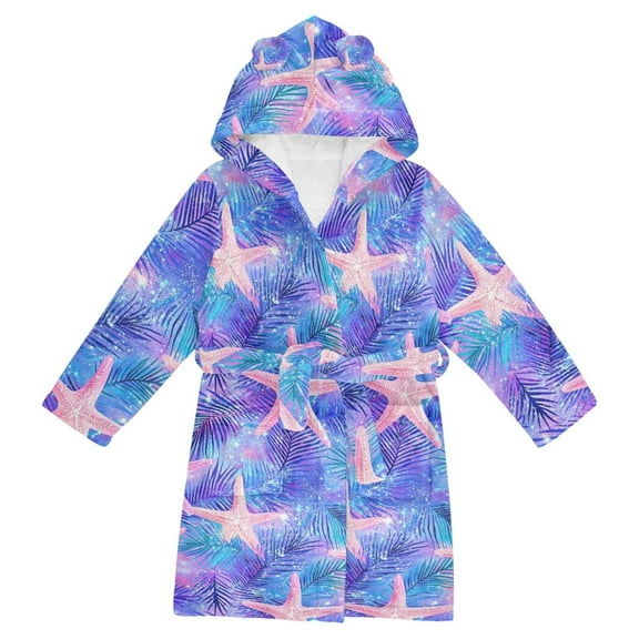 FORMRS Niños Bathrobe Unisex Hooded Robe Soft Plush Pajamas Sleepwear, Size 7-9T, Pink Starfish Pattern