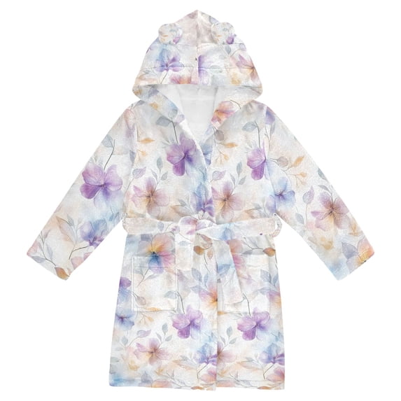 FORMRS Niños Bathrobe Unisex Hooded Robe Soft Plush Pajamas Sleepwear, Size 7-9T, Purple Flower Pattern