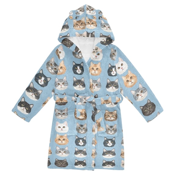 FORMRS Niños Bathrobe Unisex Hooded Robe Soft Plush Pajamas Sleepwear, Size 7-9T, Vibrant Cute Cat