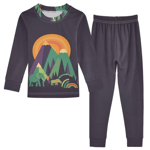 FORMRS Long Sleeve Top and Pants Pajama Set for Niños 2-Piece Sleepwear, Sizes 18M-8Y, Abstract Animals