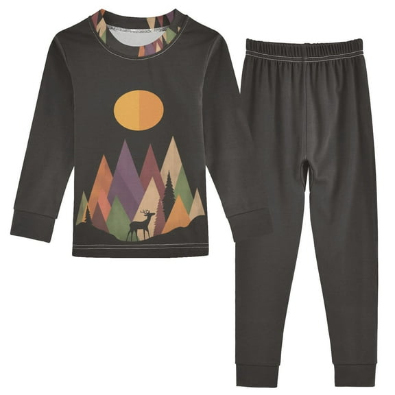 FORMRS Long Sleeve Top and Pants Pajama Set for Niños 2-Piece Sleepwear, Sizes 18M-8Y, Abstract Mountain