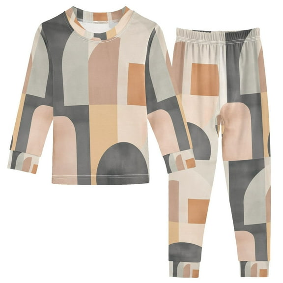 FORMRS Long Sleeve Top and Pants Pajama Set for Niños 2-Piece Sleepwear, Sizes 18M-8Y, Abstract Shapes