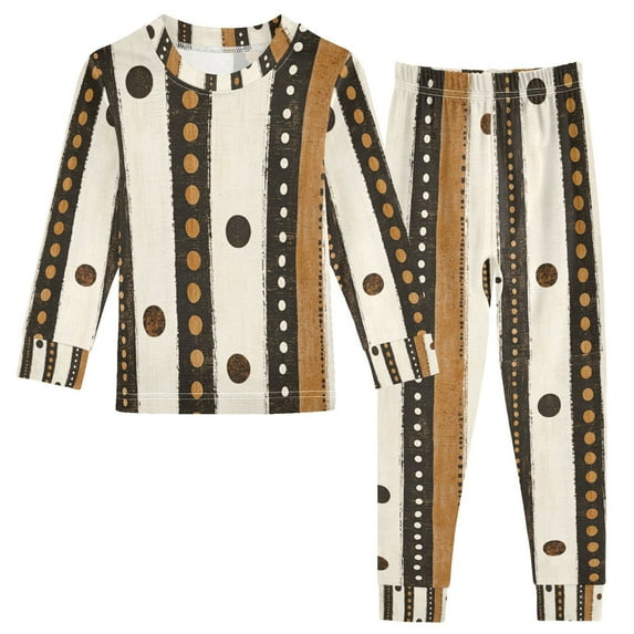 FORMRS Long Sleeve Top and Pants Pajama Set for Niños 2-Piece Sleepwear, Sizes 18M-8Y, Beige Abstract Dots
