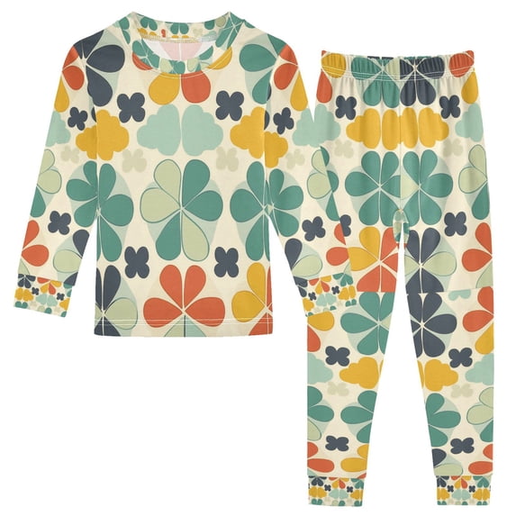FORMRS Long Sleeve Top and Pants Pajama Set for Niños 2-Piece Sleepwear, Sizes 18M-8Y, Beige Clover Pattern