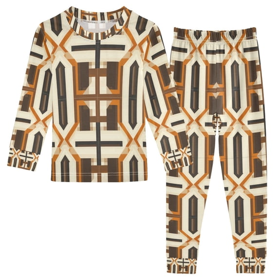 FORMRS Long Sleeve Top and Pants Pajama Set for Niños 2-Piece Sleepwear, Sizes 18M-8Y, Beige Geometric