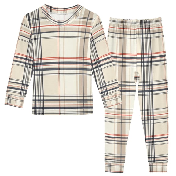 FORMRS Long Sleeve Top and Pants Pajama Set for Niños 2-Piece Sleepwear, Sizes 18M-8Y, Beige Plaid Pattern