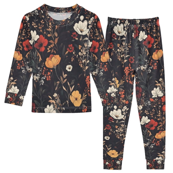 FORMRS Long Sleeve Top and Pants Pajama Set for Niños 2-Piece Sleepwear, Sizes 18M-8Y, Black Floral Pattern