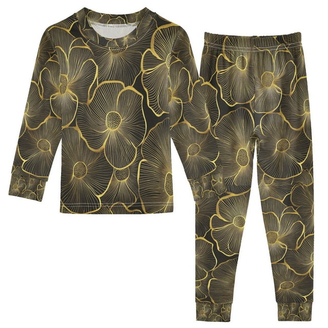 FORMRS Long Sleeve Top and Pants Pajama Set for Niños 2-Piece Sleepwear, Sizes 18M-8Y, Black Flower Pattern