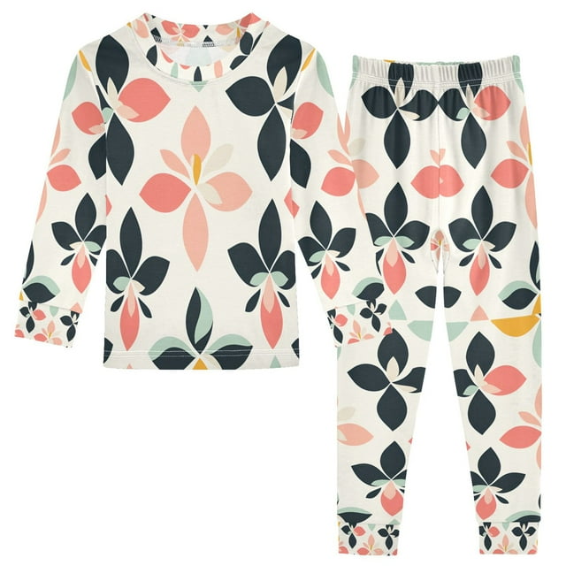 FORMRS Long Sleeve Top and Pants Pajama Set for Niños 2-Piece Sleepwear, Sizes 18M-8Y, Black Retro Flower