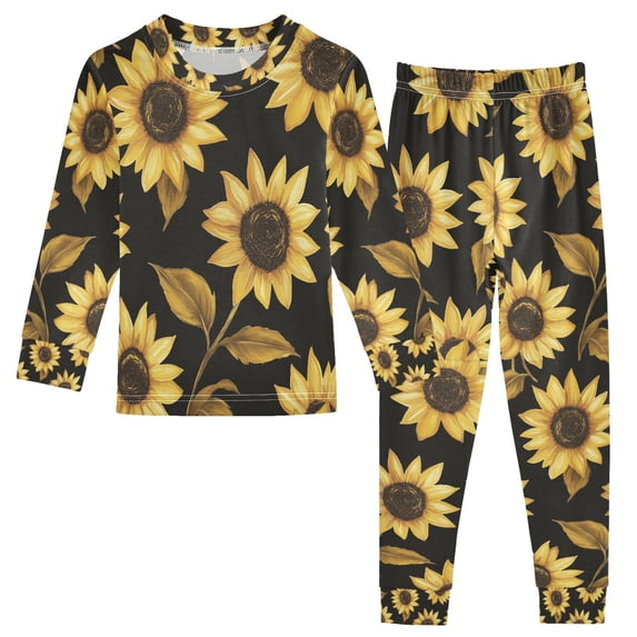 FORMRS Long Sleeve Top and Pants Pajama Set for Niños 2-Piece Sleepwear, Sizes 18M-8Y, Black Sunflower Pattern
