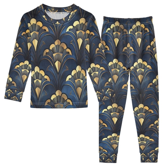 FORMRS Kids Pajama Set Cotton Long Sleeve Top and Pants 2-Piece Lounge Sleepwear, Sizes 18M-8Y, Blue Art Pattern