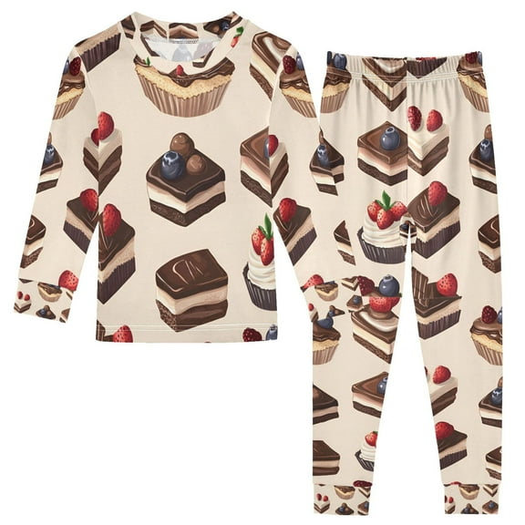 FORMRS Long Sleeve Top and Pants Pajama Set for Niños 2-Piece Sleepwear, Sizes 18M-8Y, Blue Cakes