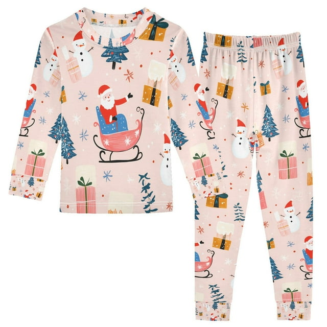 FORMRS Long Sleeve Top and Pants Pajama Set for Niños 2-Piece Sleepwear, Sizes 18M-8Y, Blue Christmas Santa