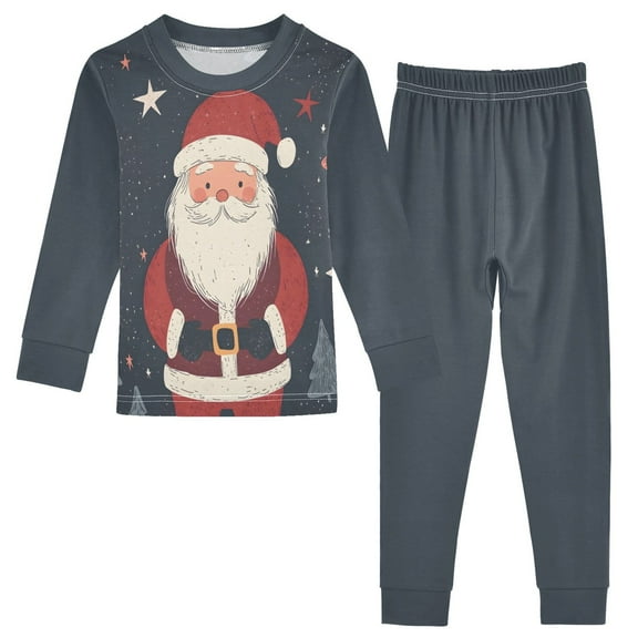 FORMRS Long Sleeve Top and Pants Pajama Set for Niños 2-Piece Sleepwear, Sizes 18M-8Y, Blue Christmas Santa