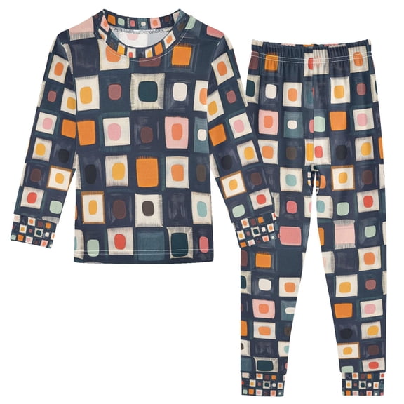 FORMRS Long Sleeve Top and Pants Pajama Set for Niños 2-Piece Sleepwear, Sizes 18M-8Y, Blue Circle Mosaic