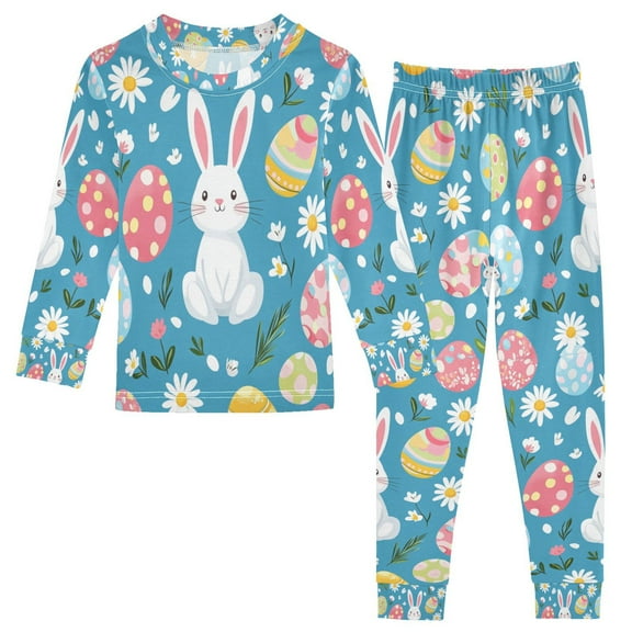 FORMRS Toddler Unisex Long Sleeve Top and Pants Pajama Set 2-Piece Sleepwear, Sizes 18M-8Y, Blue Easter Bunny